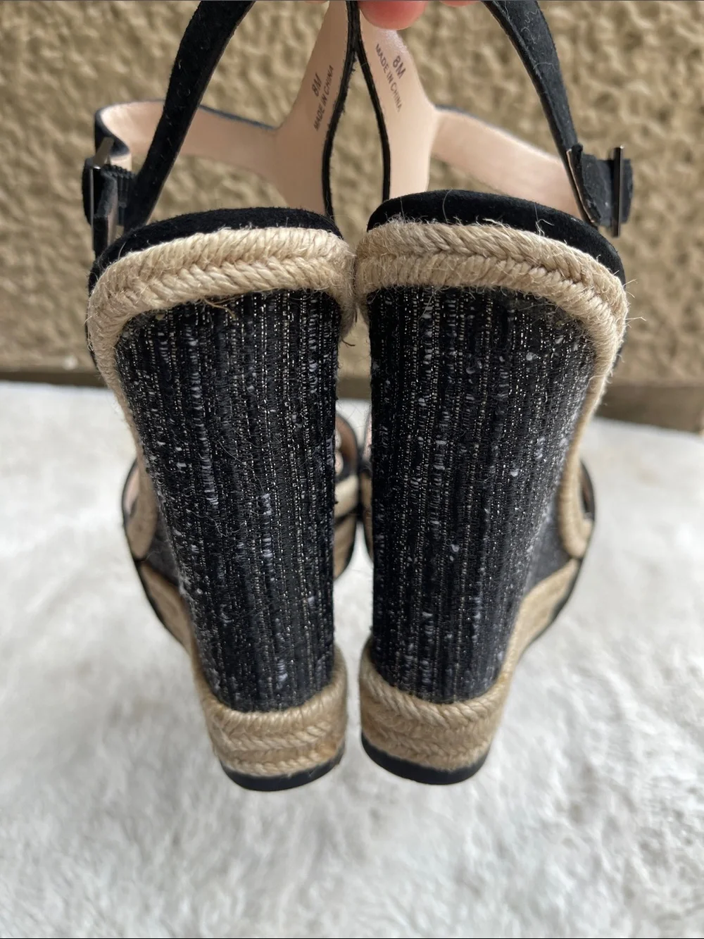 Pelle Moda Black Suede Espadrille Wedge Sandals in black Size 8